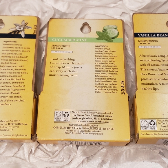 3 Pack*Burts Bees Vanilla & Cucumber Mint Lip Balm - Picture 2 of 3